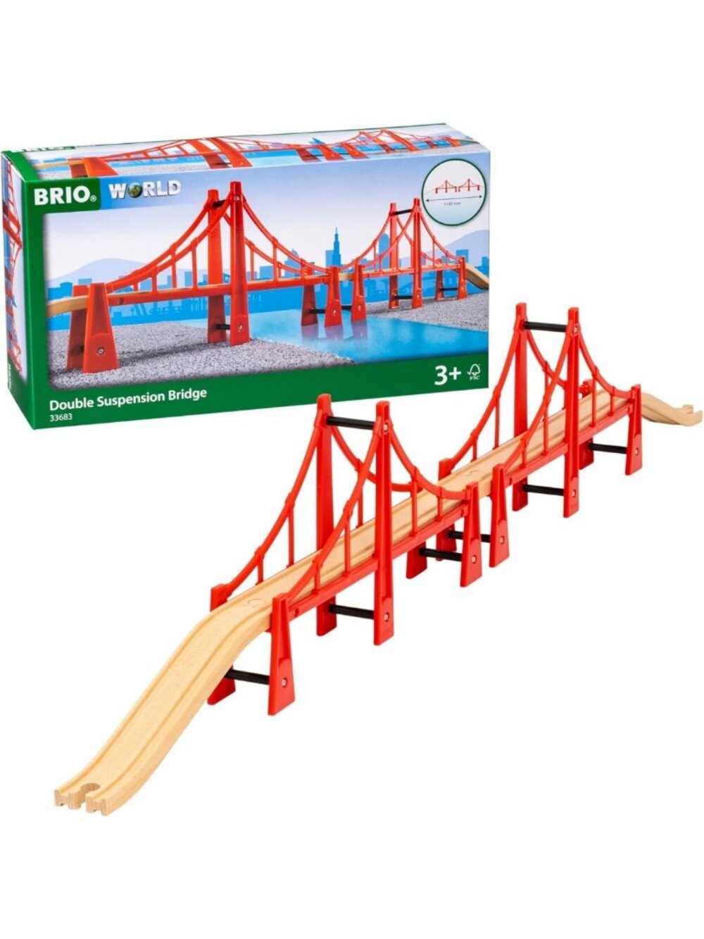 Double Suspension Bridge Set - FSC-Certified Wooden Train Track - 5-Piece for